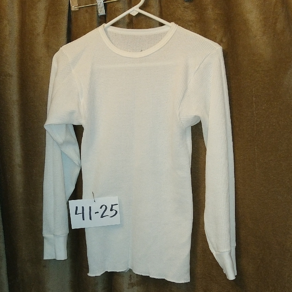 White Long Sleeve Thermal Top, Size Large